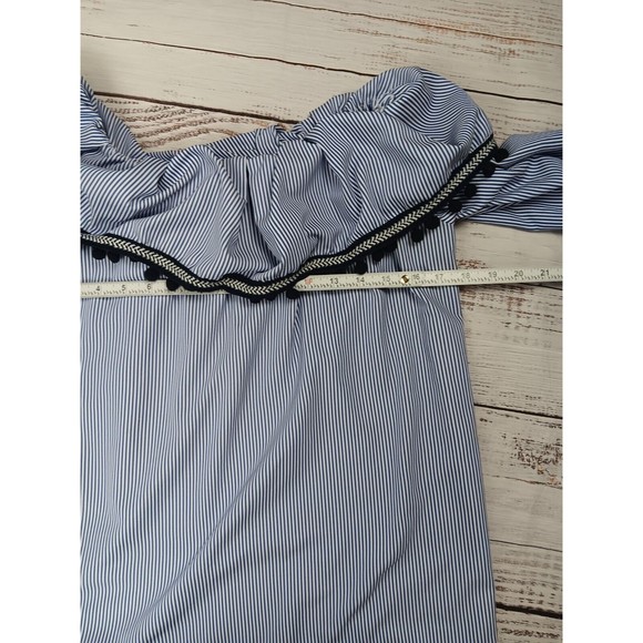 Camille & Company Off The Shoulder Blouse Women's Large Blue White Stripe Ruffle - Picture 6 of 10